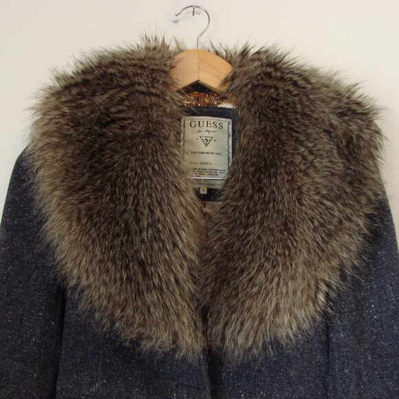 Vintage Y2K Jacket Blazer Guess Wool Blend Faux Fur Detachable Collar NWOT NEW - Picture 6 of 16